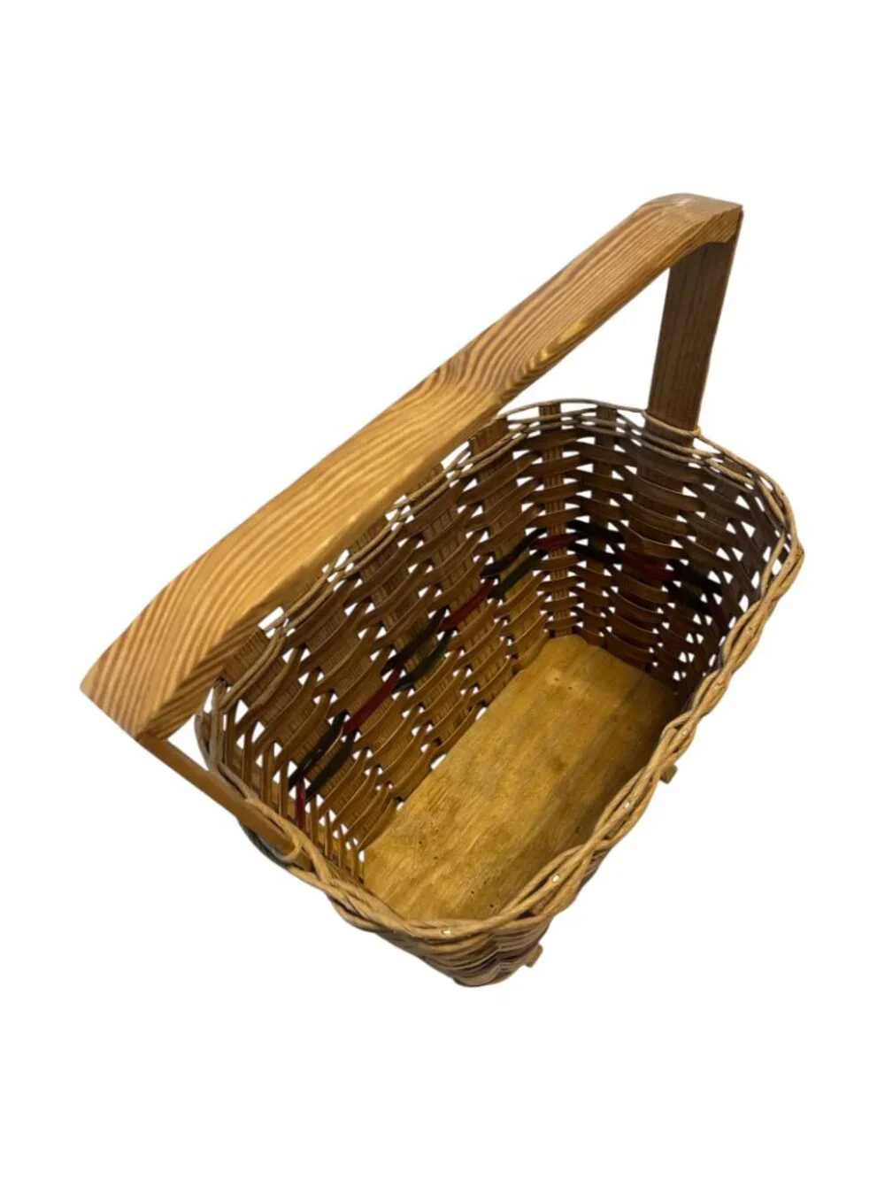 Vintage The Bow Tique Wood Splint Market Basket Footed Buffalo MO 17.5